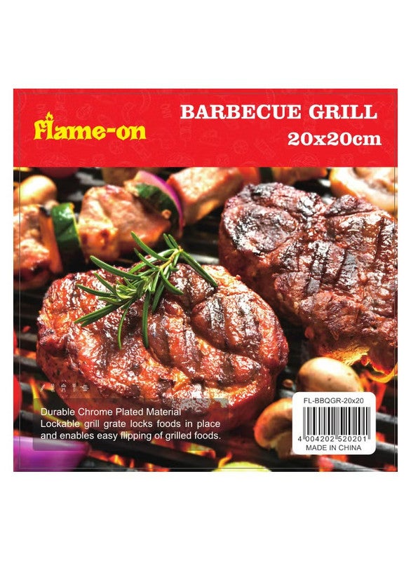 Flame-on شواية باربكيو بمقبض خشبي – رف شواية محمولة 20×20 سم، خفيفة الوزن ومتينة للتخييم والطهي في الهواء الطلق - Image 2